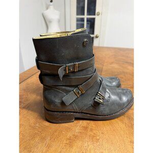 Bussola Prague Women’s 40 Black Ebony Leather Buckle Moto Ankle Boots Steampunk